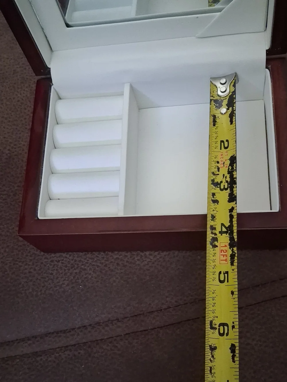 Wood Look Jewelry Box Cherry Finish with White Interior